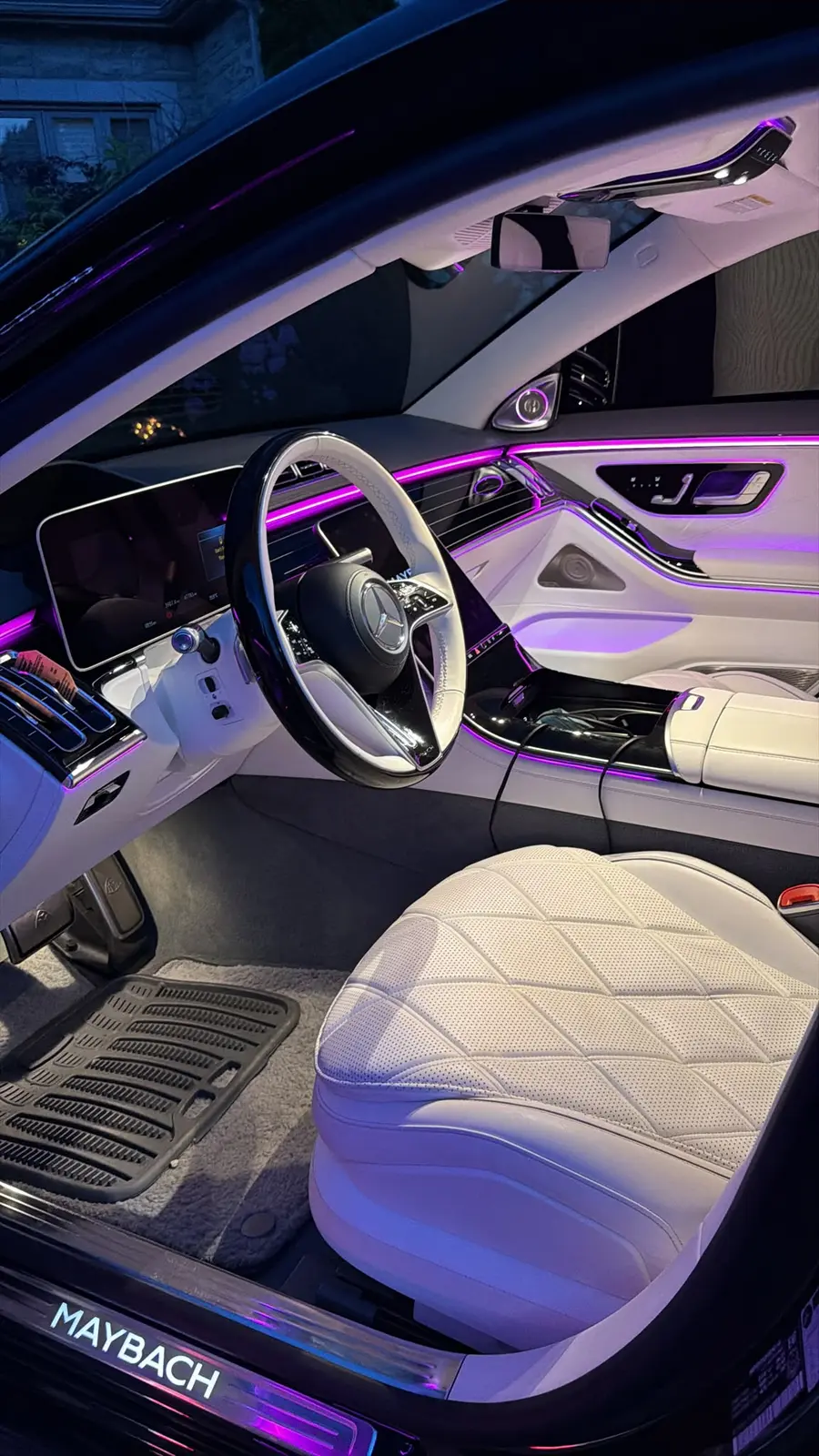 Maybach driver cabin with purple ambient lighting