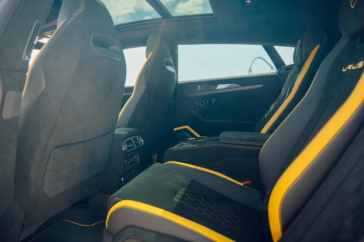Lamborghini Urus rear cabin with yellow detailing
