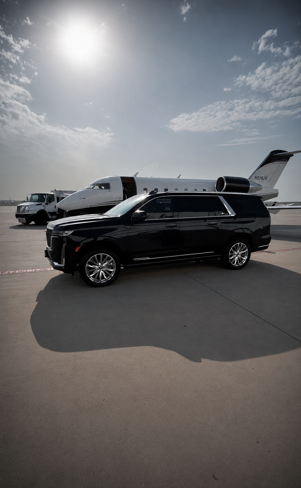 Black Escalade at an airport apron